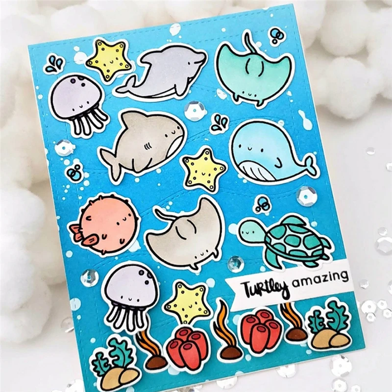 

GJCrafts Fish Clear Stamps and Dies 2019 Dies Scrapbooking for Card Making Embossing Cuts New Craft Oceans Turtle Dolphin Set