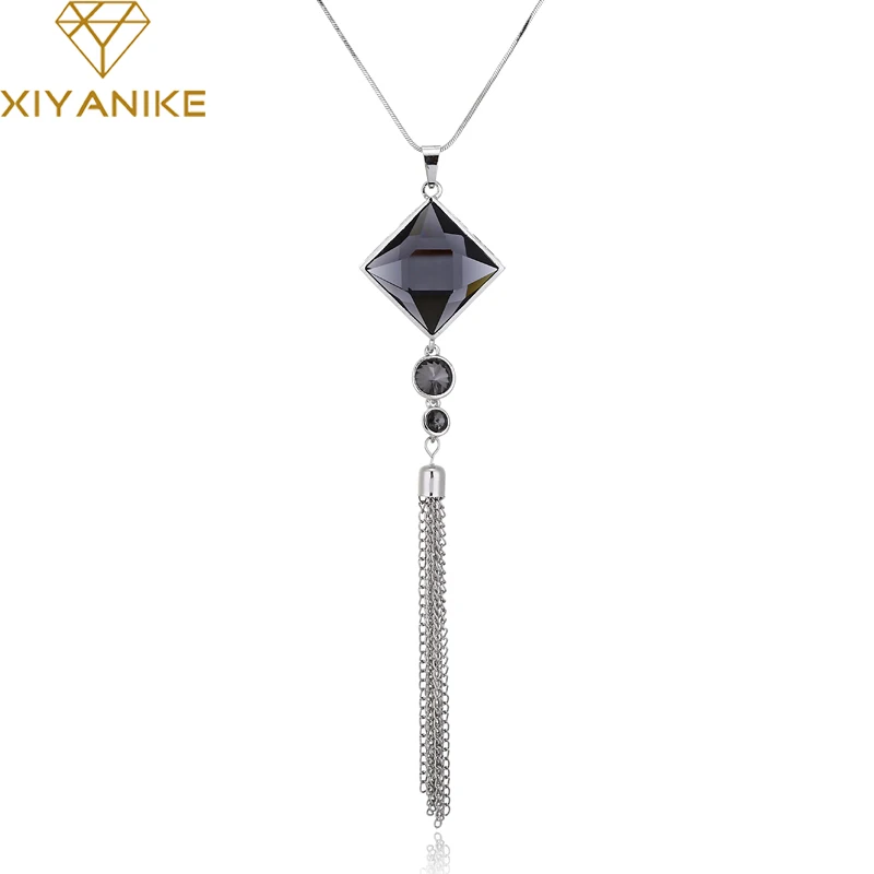 

XIYANIKE Vintage Geometry Square Tassel Necklaces for Women Long Statement Necklace Pendant Jewelry Accessories Collares N459