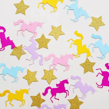 

Rainbow unicorn confetti,Glitter Gold Star Confetti, table scatter, baby Shower party decor, girl birthday party