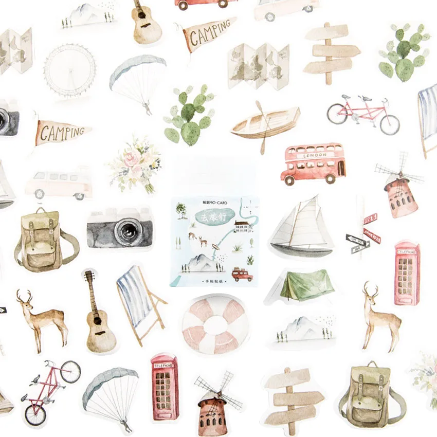 

20packs/lot Adhesive Stickers Go To Travel Boxed Stickers Paper Decoration Stationery Stickers Pattern Diary Office Sticker