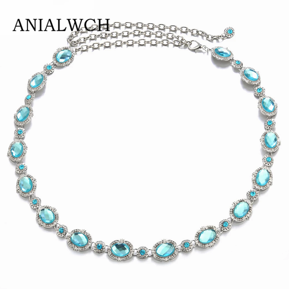 HIGH QUALITY LADY BLUE RHINESTONE GEM WAIST CHAIN BELT FOR WOMEN'S
