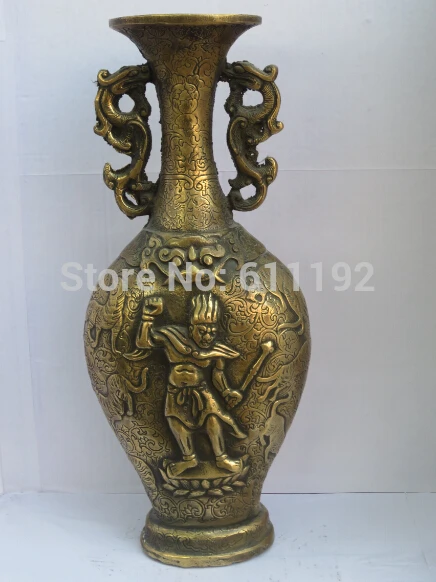 

12 Inch Antique Home decoration Buddhism Exorcism Vase Metal crafts,Hand-carved Flower vase