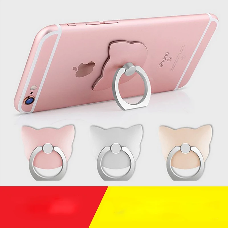 

360 Degree Cat Ear Finger Ring Mobile Phone Holder Smartphone Stand Mount Support for IPhone Xiaomi Smart Phone Case Cover Caqa