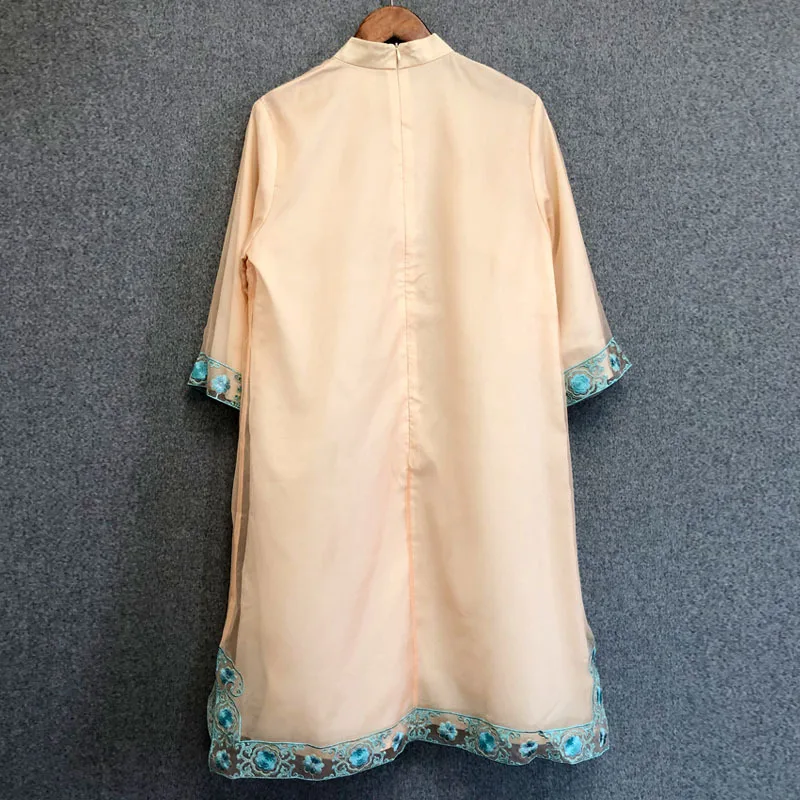 Высшее качество, Брендовое, китайский стиль, Qipao, вечерние, винтажное платье для женщин, люкс вышивка, 3/4 рукав, прямое, розовое, желтое платье размера плюс