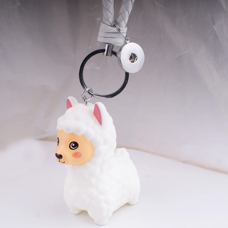 Розовый белый llama 18 мм кнопки ювелирные изделия брелки DIY брелок Бесплатная