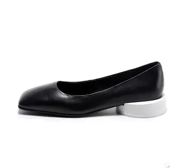

2017 Pot New fashion plus size square toe thick low heels slip on solid preppy style women strange heels rome shoes