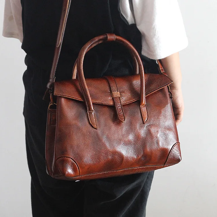 AETOO The new retro fashion female bag head cowhide shoulder handbag female original hand rub color leather bag