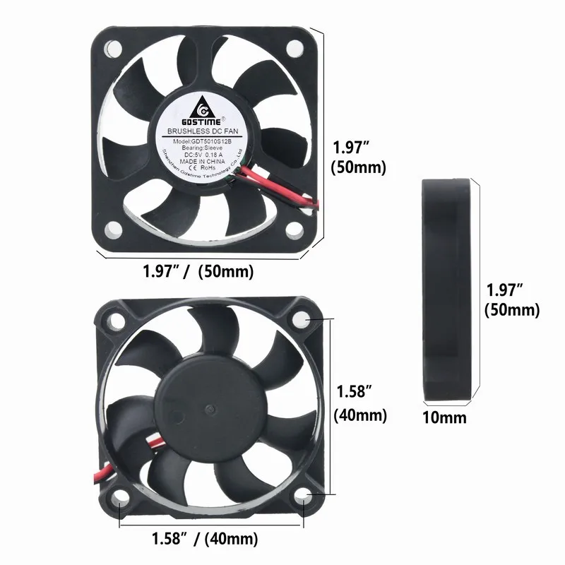 

Gdstime 2 Pieces Small DC Fan 5V 50mm 2.0 2Pin Brushless Cooling Fan 50x50x10mm Computer Case Cooler 5010 Two Wires 7 Blades