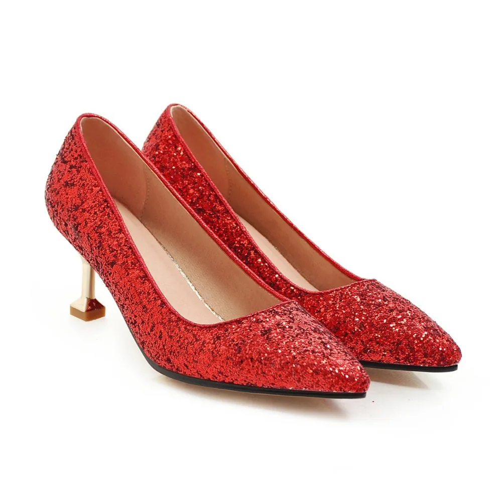 

2019 Women High Quality Sequins Rivet Glitter Sexy Shoes Shiny High Heels 6.5CM Pumps Wedding Dress Valentine Stiletto 5583-A