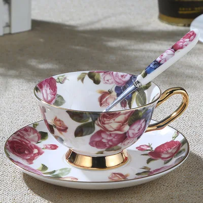 1 Набор, британская королевская 3D Розовая кофейная чашка, эмалированная чайная чашка с ложкой, блюдце, креативные чашки, керамические кофейные чашки, наборы, 6ZOP03 - Цвет: 08