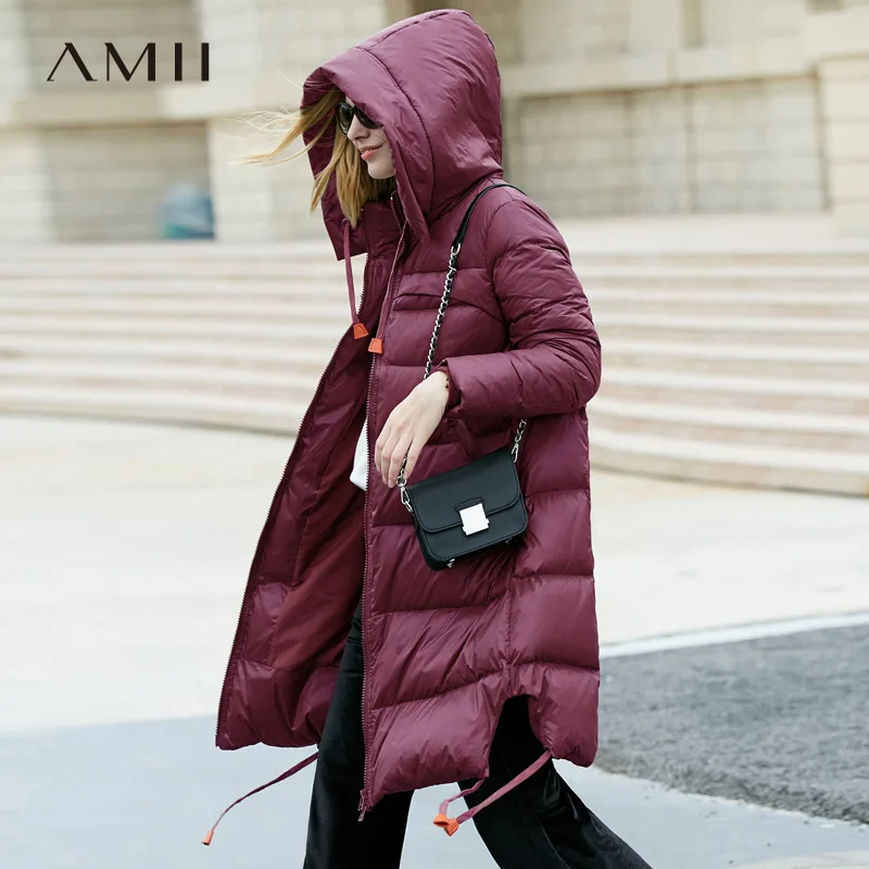 Amii Minimalist 2018 Women 90 White Duck Down Coats Loose Knee Length
