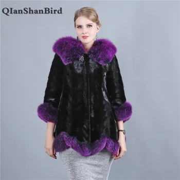 

2018 New Arrivall Real Mink Fur Full Mink Fur Coat For Women Winter Outwear With Fox Fur Collar Real Mink Fur Coat Woman