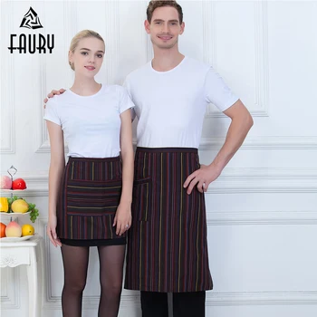 

Wholesale Striped Pocket Half Apron Food Service Waiter Waitress Home Kitchen Bakery Chef Cooking Workwear Uniform for Women Men