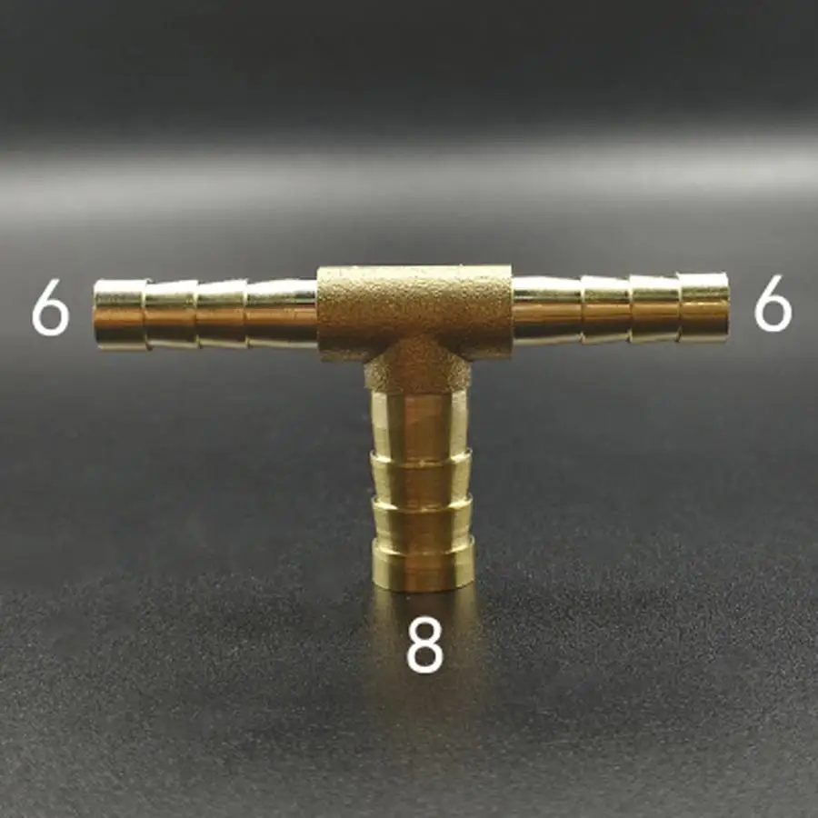 Brass Hose Barb Reducer Fitting Tee 3 Way Splitter 6 8 6mm Water Gasin Pipe Fittings from Home