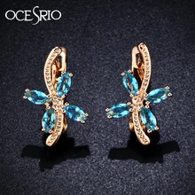 OCESRIO, корейская мода, синие циркониевые серьги с листьями, золото, 585, цветок, 585, розовое золото, серьги для женщин, ювелирное изделие, аксессуары, ers-j54