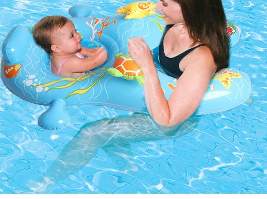 110*83 см детская мать двойное плавательное кольцо безопасное сиденье синий мультфильм шаблон надувные матрасы для плавания плот для младенческой взрослой воды игрушка