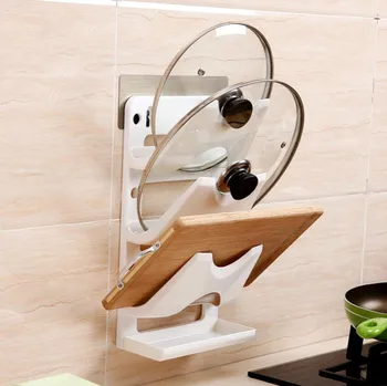 

Suction Pot Pan Cover Stand Holder Racks With Water Tray Ladle Spoon Storage Rack Shelves Kitchen Ware Tool Shelf Organizer