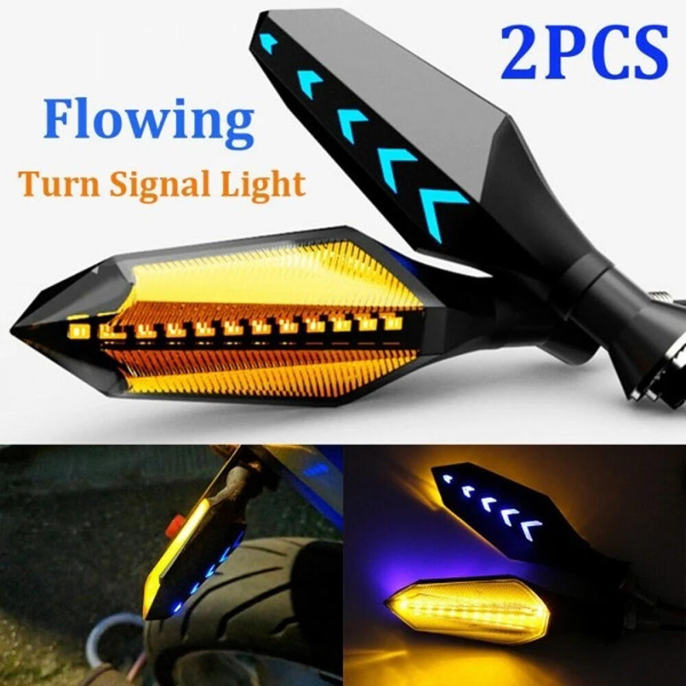 Clearance 2pcs LED Motorcycle Directional Lights Flowing Motorcycle Turn Signal Light Motor Indicator Lamps Night Safety Cycling Lights 2