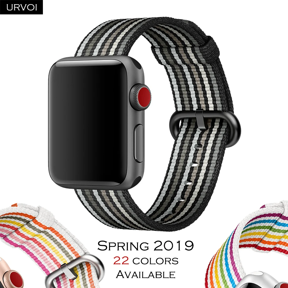 Ремешок URVOI Весна для apple watch серии 5 4 3 тканый нейлоновый ремешок для iWatch 44mmpride edition Классическая Пряжка ткань-как