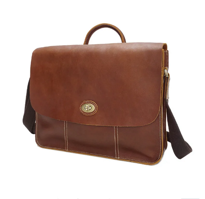 

Fashion cowhide male commercial briefcase Leather vintage men's messenger bag/casual Natural Cowskin Business 15 inch laptop bag