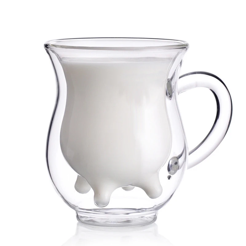 

Transparent Glass Creative Water Cup Personality Office Milk Double Glass Cute Cow Milk Glass