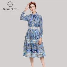 SEQINYY Printed Two Piece Set 2018 Early Autumn Fashion High Street Long Sleeve Elegant Bow Shirt + Knee A-line Skirt Blue Suit SEQINYY Printed Two Piece Set 2018 Early Autumn Fashion High Street Long Sleeve Elegant Bow Shirt + Knee A-line Skirt Blue Suit