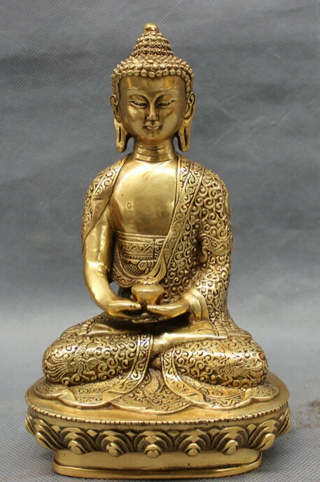 

song voge gem S4041 8" Tibet Brass Buddhist Pray Blessing Shakyamuni Joss Sakyamuni Buddha Statue