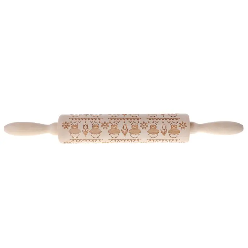 

Easter Embossed Rolling Pin Carved Wood Baking Cookies Biscuit Fondant Cake Dough Roller Mold Chicken Flowers Seal Stamp