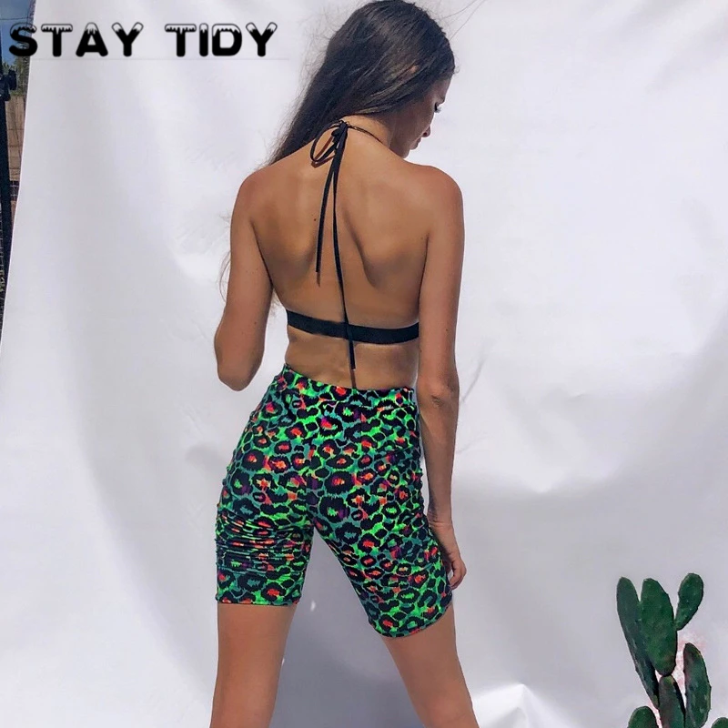 البقاء مرتب الأخضر ليوبارد طباعة 2 قطعة مجموعة الصيف المرأة 2019 مثير شرابة Bralette بروتيل قمم و عالية الخصر السراويل حزب نادي