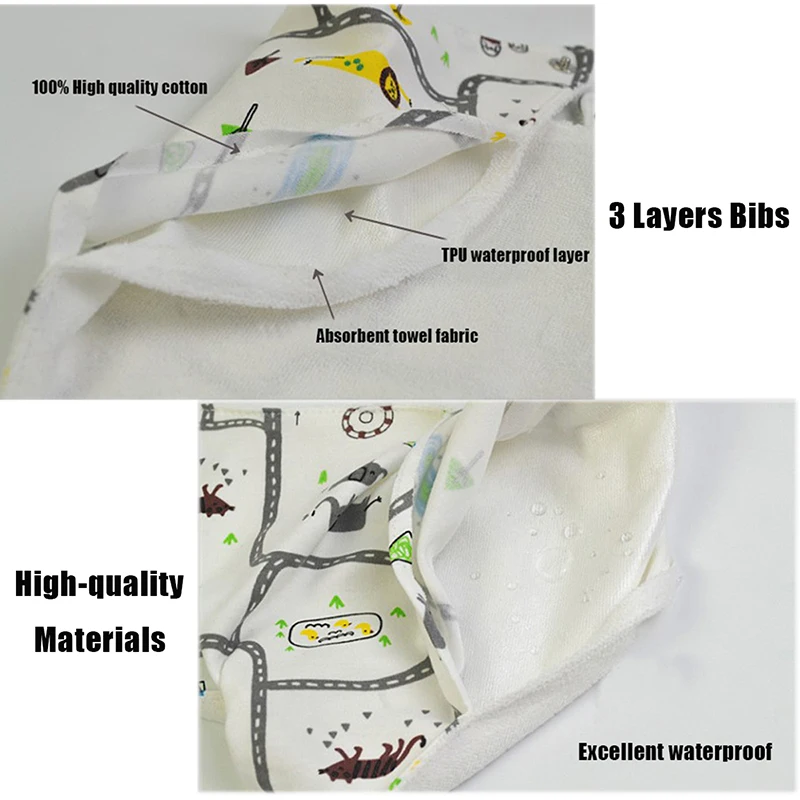 Детские нагрудники из хлопка для новорожденных из 3 слоев Водонепроницаемый на возраст от 0 до 24 месяцев, 3 шт./компл. защелки бандана для малышей Аксессуары для кормления младенцев