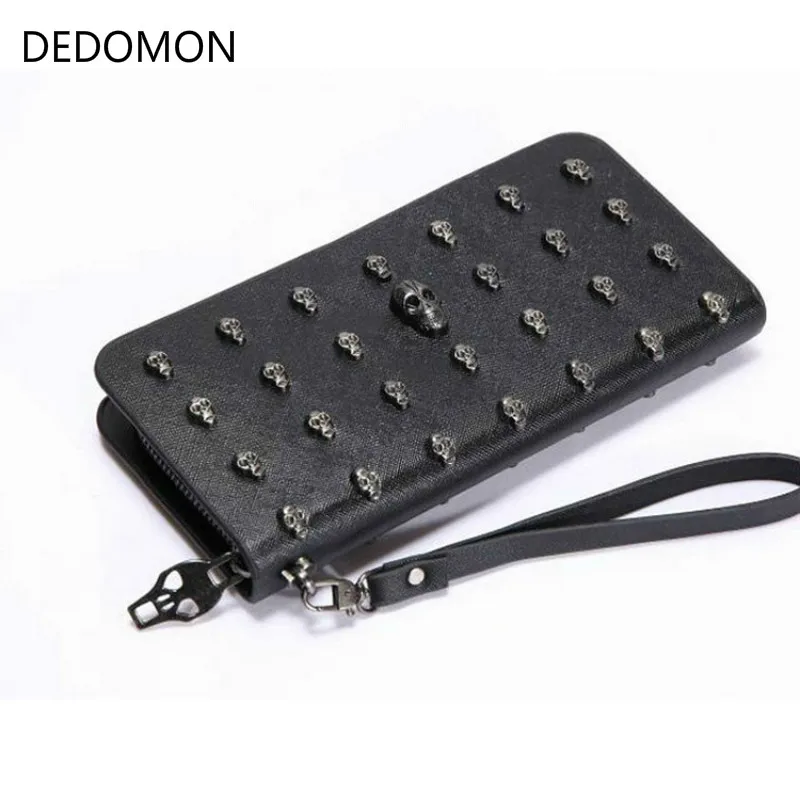 

2018 Hot Sale Women Wallets Metal Skull Wallet Card Purse Leather Wristlet Portefeuille Handbags Carteira Feminina
