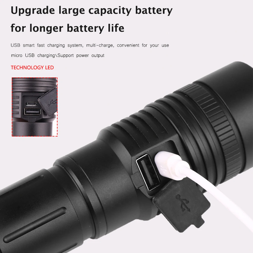 Мощный фонарик XHP50 светодиодный USB Перезаряжаемый фонарь с зумом V6 Фонарь 18650
