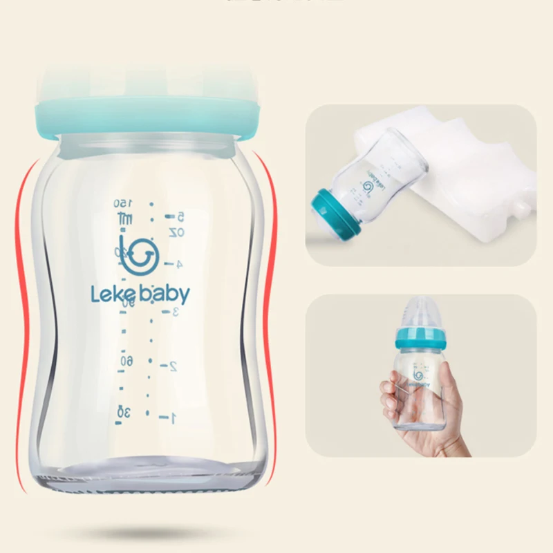 Lekebaby, 2 в 1, Детская стеклянная бутылка хранение грудного молока, бутылочка для кормления, силиконовая соска для кормления, для младенцев, для кормления, без падения, BPA