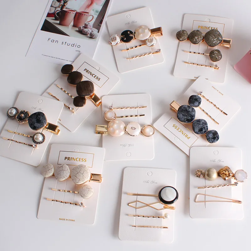 

3PCS/Set Women Korean Vintage Pearl Hair Clip Headwear Acetate Bobby Pin Barrette Metal Hairpin Accessories 2019