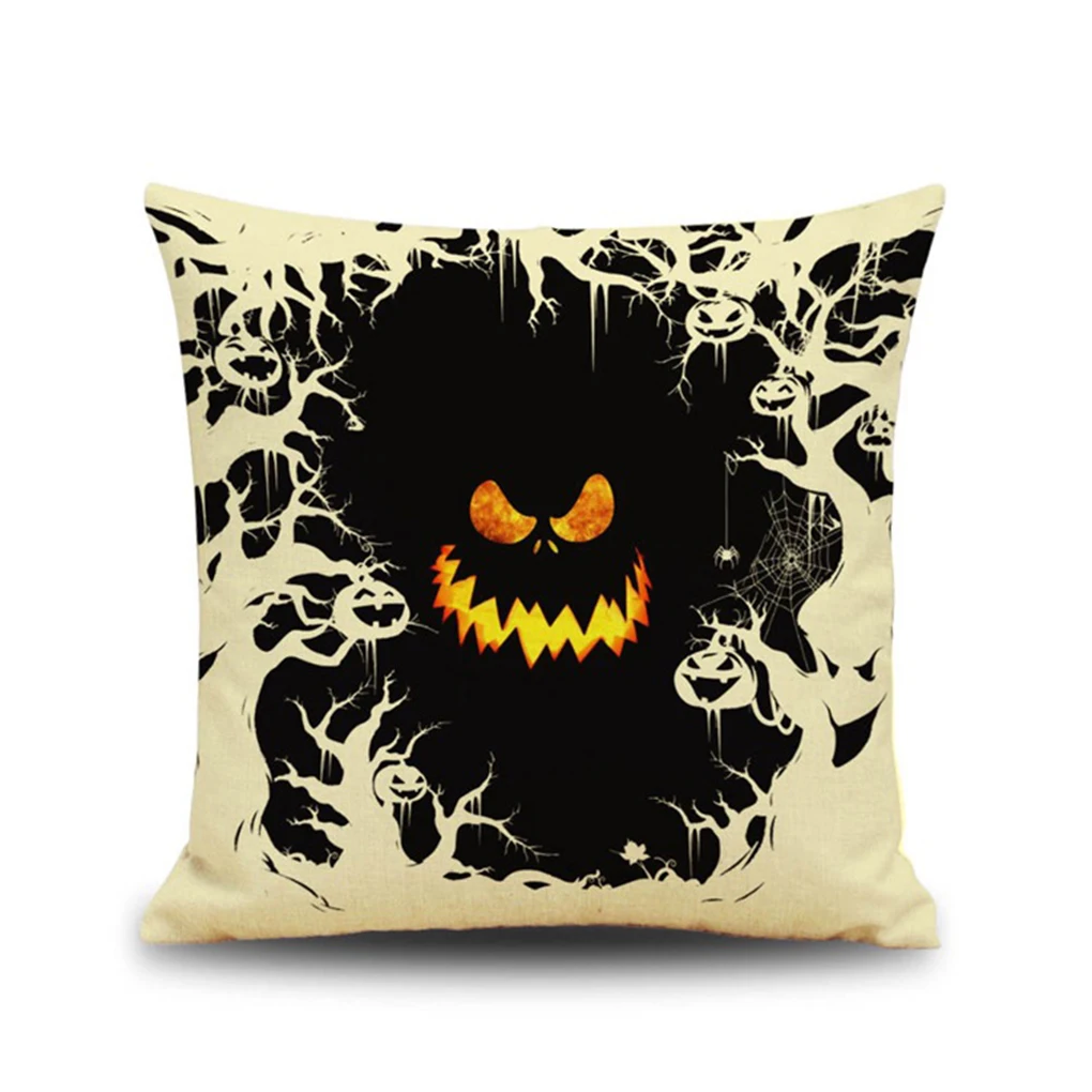 Happy Halloween Decorative Flax Hidden Zipper Throw Pillow Case Moon Pumpkin Cat Pillow Cover