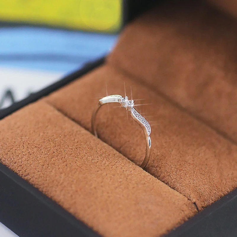 Miss JQ Silver Color Leaf Simple Creative For Women Men Wedding Ring Double Cubic Zirconia Fashion Couple Jewelry Wholesale