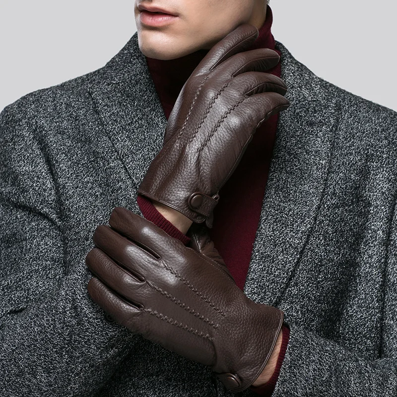 KLSS Brand Genuine Leather Men Sheepskin Gloves Winter Thicken Plus Velvet Touchscreen Locomotive Driving Goatskin Glove 2088