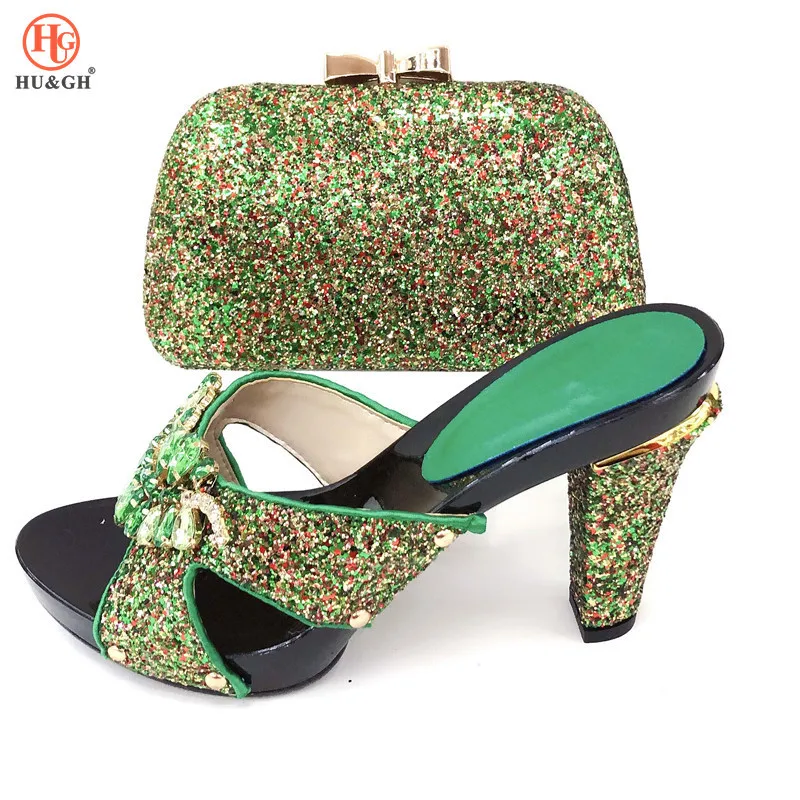

New Italian Shoes with Matching Bags Set Decorated with Rhinestone Nigerian Women Wedding Shoe with Bag African Women High Heels