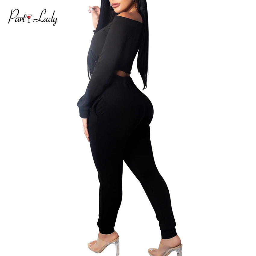 Party Lady 2018 Party Club Jumpsuits For Women Autumn Winter Solid Color Rompers Sexy Slash Neck Fashion Girls Jumpsuit -E