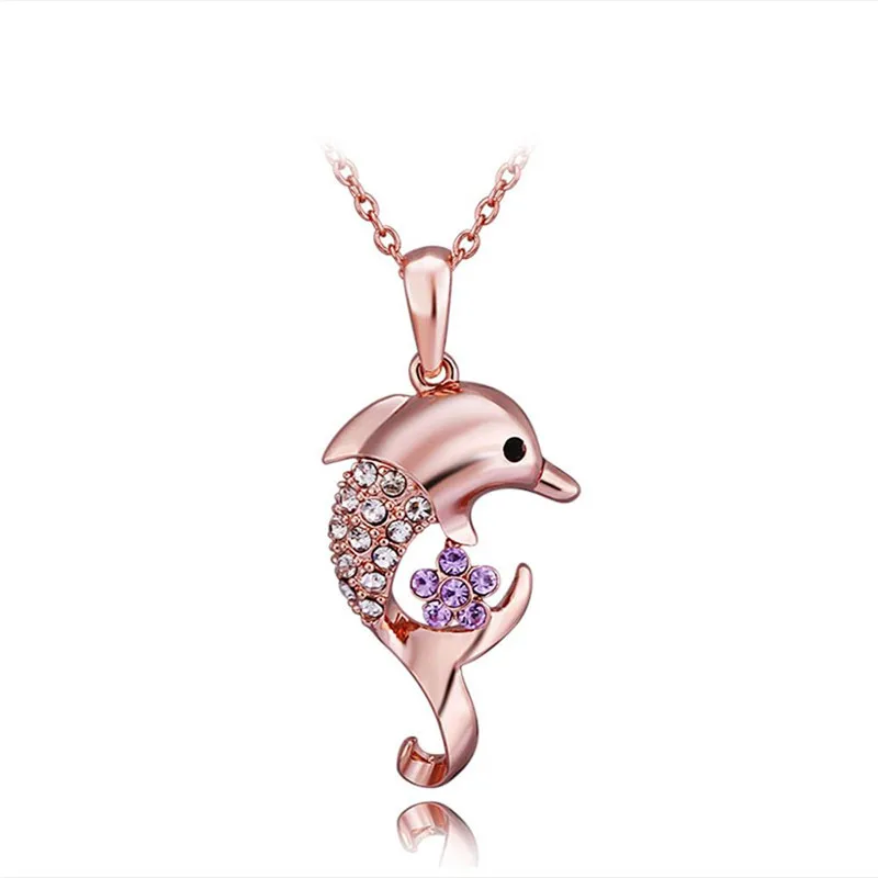 

Cubic Zirconia Crystal Rose/White/Yellow Color Dolphin Choker Necklaces Jewellery for Women Collares