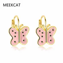 MEEKCAT, Лидер продаж, золотые Модные фиолетовые и розовые эмалированные серьги-гвоздики с животными, серьги для маленьких девочек
