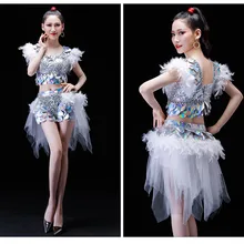 Для женщин взрослых джаз хип хоп клуб DS танцевальный костюм кожа перо пикантные DJ Этап одежда рыба юбка красный, серебристый зеленый