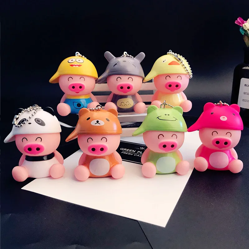 

Hot 7 Colors Cute Funny Pig Led Keychains Flashlight Sound Creative Kids Toys Light Key Rings Jewelry Llaveros