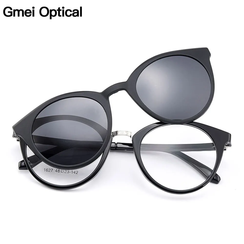 

Gmei Optical Urltra-Light TR90 Round Optical Eyeglasses Frames with Colorful Polarized Clip-on Sunshades for Women Eyewears 1627