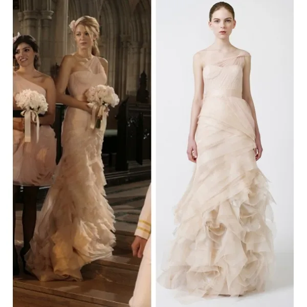 Blake Lively Serena Tulle One Shoulder Evening Dress Gossip Blake Lively Serena Tulle One Shoulder Evening Dress Gossip Special Champagne Celebrity Dresses With Ruffle In Inspired From