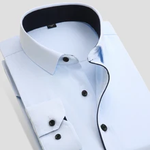 Новое поступление мужские s рубашки для бизнеса, торжественных случаев сплошной цвет длинный рукав саржа мужские платья рубашки с черными боками