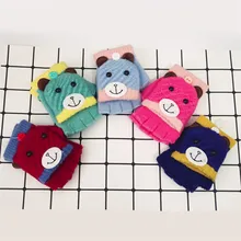 Новое поступление, детские перчатки с рисунком медведя, толстые вязаные варежки, теплые зимние ременные наладонники для девочек и мальчиков