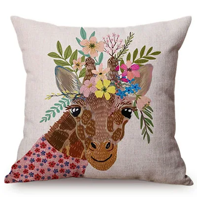 Cute Watercolor Painting Cat Flamingo Dog Kid's Nursery Art Room Decorative Throw Pillow Case Cotton Linen Animal Cushion Cover M090-6