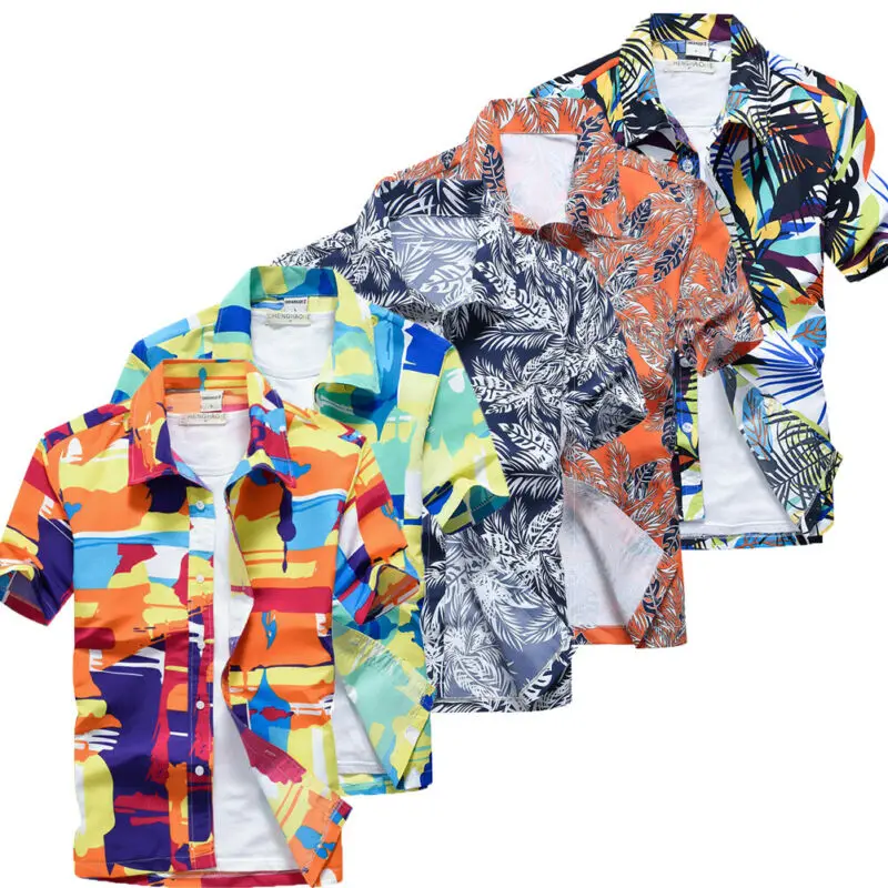 

US New Hawaiian Shirt Mens Flower Beach Aloha Party Casual Holiday Short Sleeve
