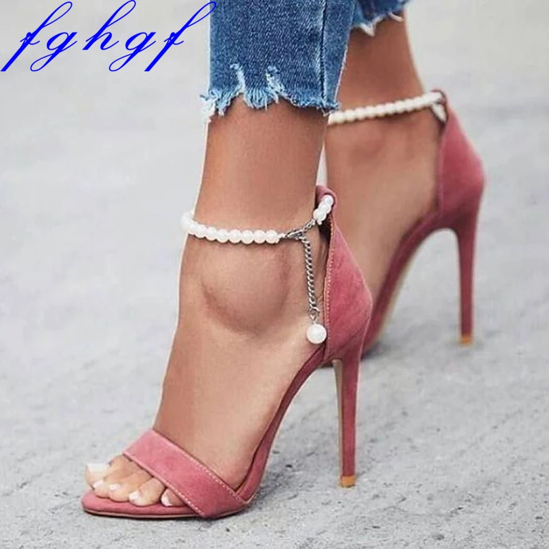 

Fghgf2018 New Pink Pearl Beading Women HIgh Heel Sandals Sexy Open Toe Women Gladiator Sandals Shoes Women